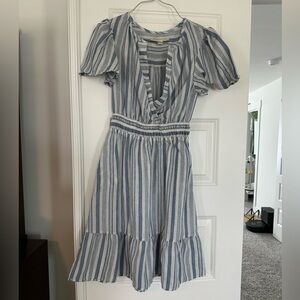 Monteau Blue and White Striped Mini Dress